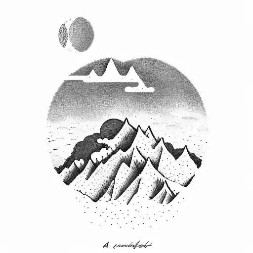 A mountain landscape with lyrics from a favorite song by The Weeknd incorporated into the design tattoo design idea