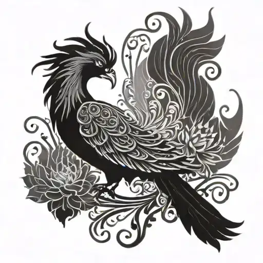 A phoenix silhouette filled with intricate lotus patterns tattoo design idea