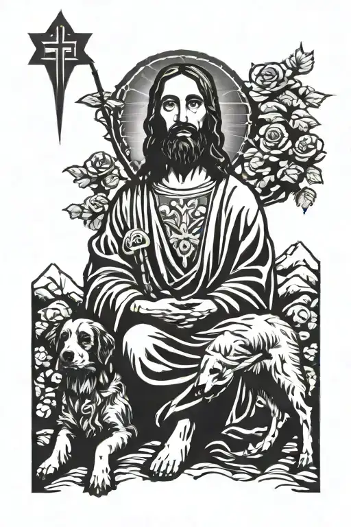 jesus and westy dog tattoo design idea