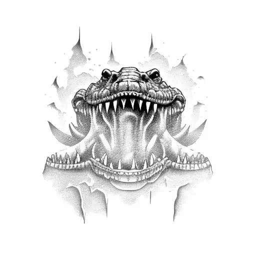 side view of a crocodile's jaw with razer sharp teeth, that inspires fear and power tattoo design idea