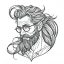 handsome demon long hair, glasses, beard  tattoo design idea