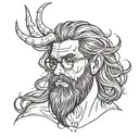 handsome demon long hair, glasses, beard  tattoo design idea