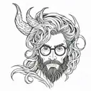 handsome demon long hair, glasses, beard  tattoo design idea