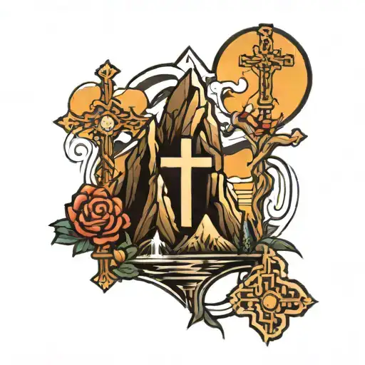 crosses and a mountain  tattoo design idea