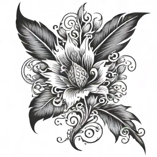 A phoenix feather turning into a blooming flower symbolizing growth and rebirth after hardship tattoo design idea