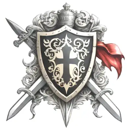 Knights Templar shield with two crossed swords tattoo design idea