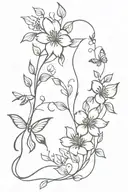 vine around arm with flowers, snake and butterfly  tattoo design idea