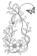 vine around arm with flowers, snake and butterfly  tattoo design idea