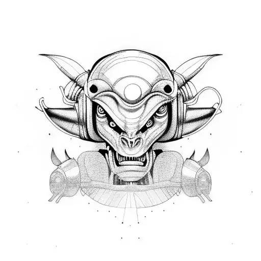 alien monkey rabbit robot scary tattoo design idea