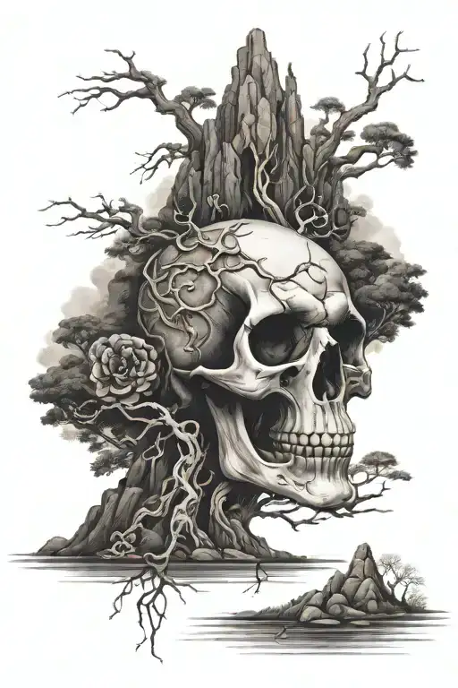 landscape skull reptiles tattoo design idea