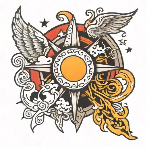 Heart, soul, moon, star, sun, cloud tattoo design idea