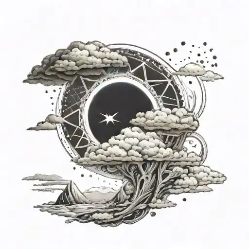 A detailed tattoo showing the stages of depression, from dark clouds overhead to a glimmer of hope breaking through, symbolizing the journey towards mental healing tattoo design idea