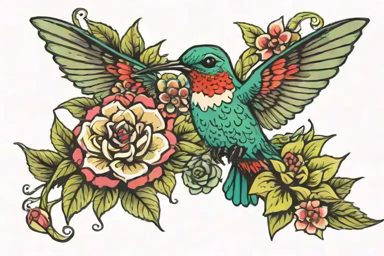 succulent flower  hummingbird  hummingbird day of the dead tattoo design idea