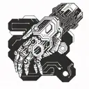 A futuristic cybernetic arm with circuit patterns and gaming symbols integrated into the design tattoo design idea