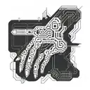 A futuristic cybernetic arm with circuit patterns and gaming symbols integrated into the design tattoo design idea