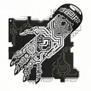 A futuristic cybernetic arm with circuit patterns and gaming symbols integrated into the design tattoo design idea