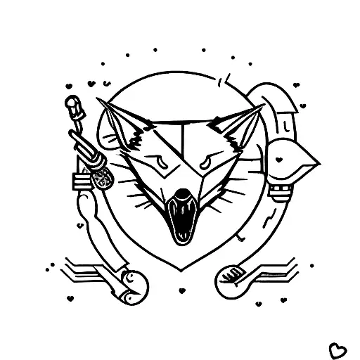 It consists of a heart split in half. The heart must look like a jackal. Two spears pierce thought the shape of the hear tattoo design idea