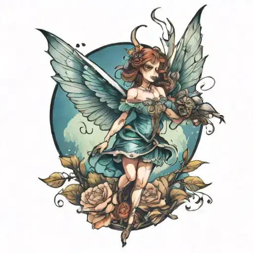 fairy tryed to catch a angel who fly to the sky,moving tatoo on a a arm tattoo design idea