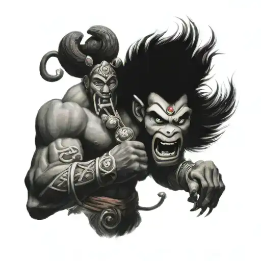 naga vs Hanuman lower arm band tattoo design idea