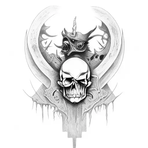crows, skulls and demons tattoo design idea