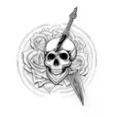 skull sword rose  tattoo design idea