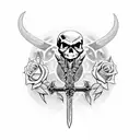 skull sword rose  tattoo design idea