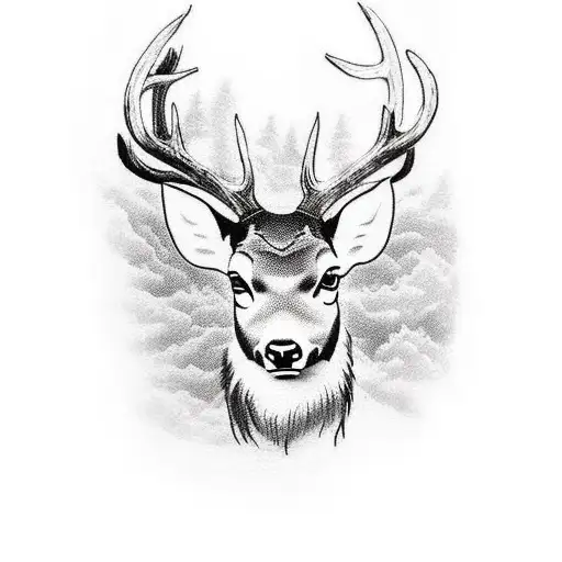 As a tattoo artist, I'm seeking ideas for a masculine chest design with a deer theme. I'd like to blend the majesty of t tattoo design idea