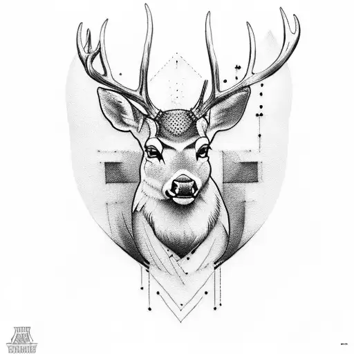 As a tattoo artist, I'm seeking ideas for a masculine chest design with a deer theme. I'd like to blend the majesty of t tattoo design idea