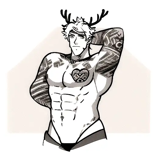 As a tattoo artist, I'm seeking ideas for a masculine chest design with a deer theme. I'd like to blend the majesty of t tattoo design idea