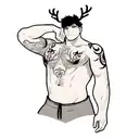 As a tattoo artist, I'm seeking ideas for a masculine chest design with a deer theme. I'd like to blend the majesty of t tattoo design idea