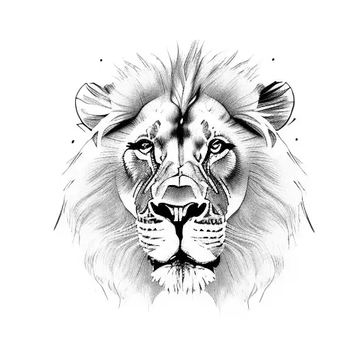 lion and lioness with 5 cubs tattoo design idea
