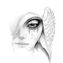 angel with a crying eye tattoo design idea