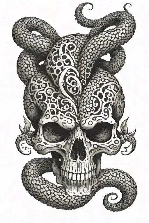 viper coiled skull tattoo design idea