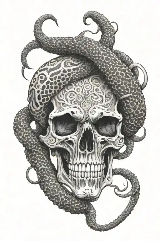 viper coiled skull tattoo design idea
