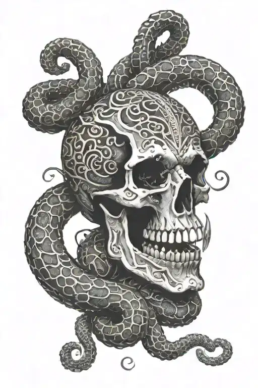 viper coiled through skull tattoo design idea