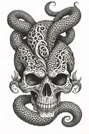 viper coiled skull tattoo design idea