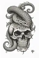 viper coiled through skull tattoo design idea