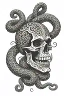 viper coiled through skull tattoo design idea