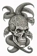 viper coiled through skull tattoo design idea