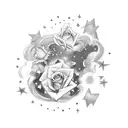 clouds with stars and two doves and a rose tattoo design idea