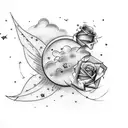 clouds with stars and two doves and a rose tattoo design idea