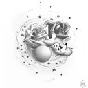clouds with stars and two doves and a rose tattoo design idea