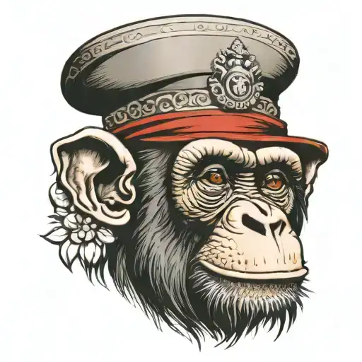 chimpanzee wearing fez hat tattoo design idea