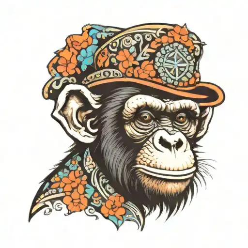 chimpanzee in a Turkish hat tattoo design idea