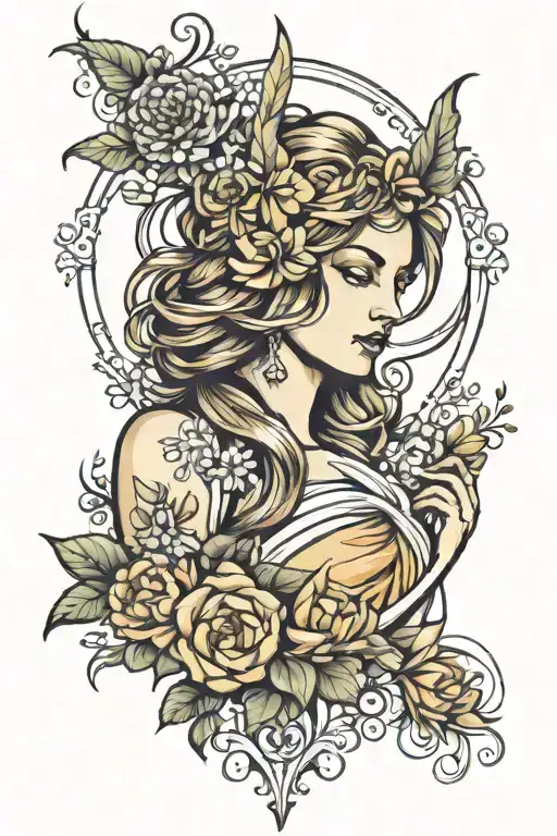 the goddess virgo woman tattoo design idea