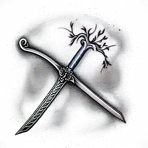 sword with tree handle tattoo design idea