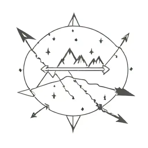 Arrow constellation surrounded my mountain range silhouette tattoo design idea
