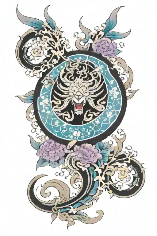 Color scheme: black, white, blue, purple   Placement: on shoulder, chest, and back   3d Design: composed of 2 separate d tattoo design idea