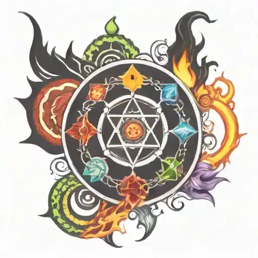 7 chakras breathing fire tattoo design idea