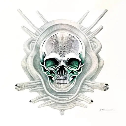h.r. giger skull 3/4 profile large detailed tattoo design idea